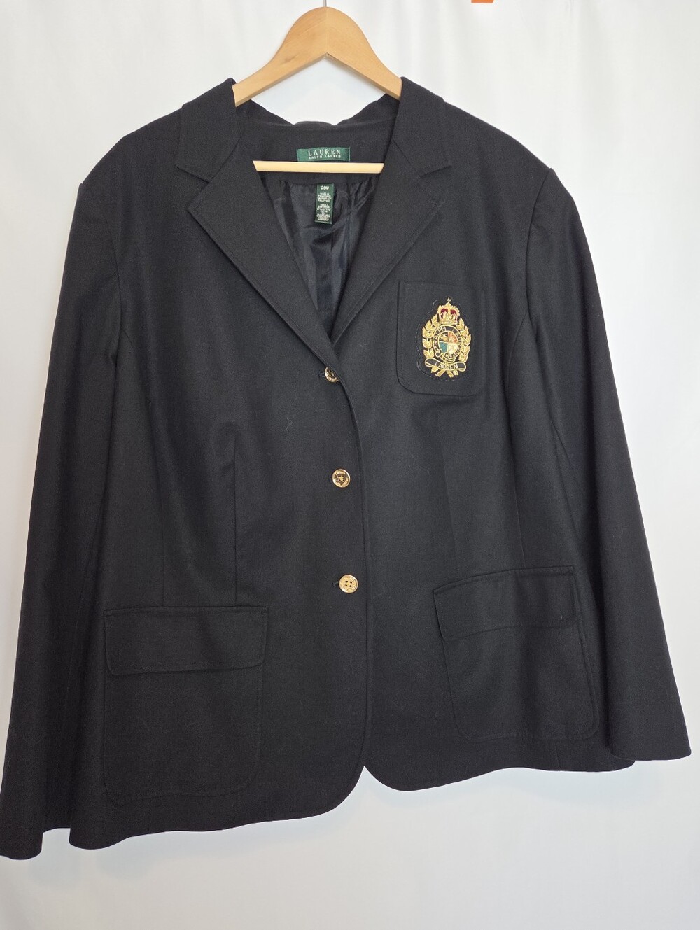 Lauren Ralph Lauren Crest Blazer Black Crown Logo Gold Buttons Cotton